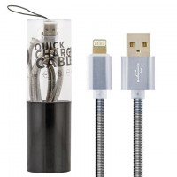 USB кабель металл колба Quick charninge Lightning серебристый