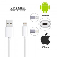 USB кабель Double sided 2in1 Lightning, micro USB белый