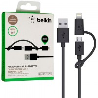 USB кабель Belkin 2in1 Lightning, micro USB черный