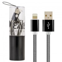 USB кабель металл колба Quick charninge Lightning черный