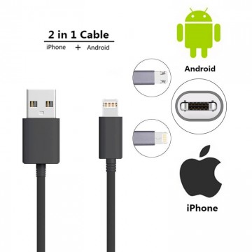 USB кабель Double sided 2in1 Lightning, micro USB черный в Одессе