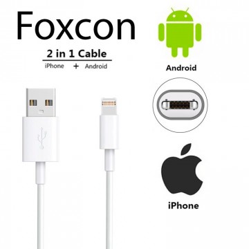 USB кабель Double sided Foxcon 2in1 Lightning, micro USB белый в Одессе