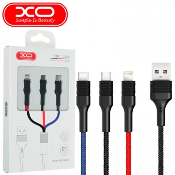 USB кабель XO NB54 3in1 Lightning, micro USB, Type-C 1.2m черный в Одессе