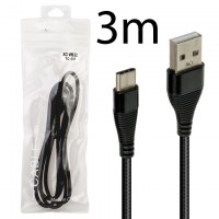 USB кабель XG W632 3m Type-C тех.пакет черный