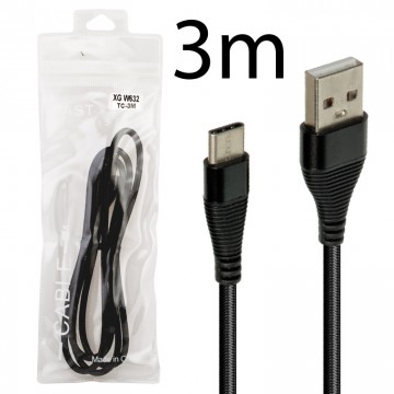 USB кабель XG W632 3m Type-C тех.пакет черный в Одессе