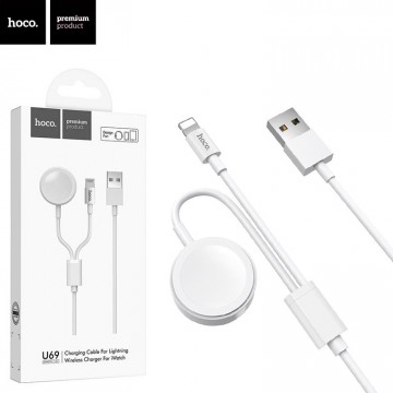USB кабель Hoco U69 2in1 Lightning + зарядное устройство для Apple Watch 1.2М белый в Одессе