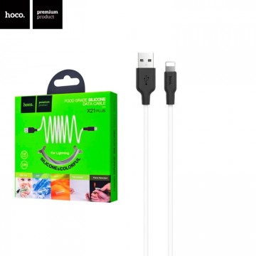 USB кабель Hoco X21 Plus Silicone Lightning 1М черно-белый в Одессе