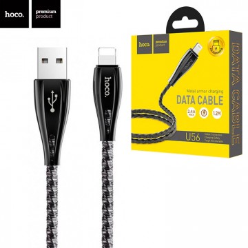 USB кабель Hoco U56 Metal armor Lightning 1.2М серый в Одессе