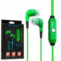 Наушники с микрофоном GLOW lighted earphone зеленые