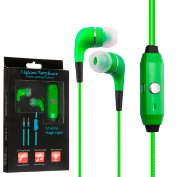 Наушники с микрофоном GLOW lighted earphone зеленые в Одессе