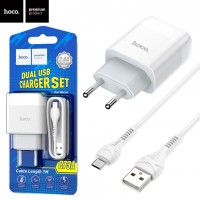 Сетевое зарядное устройство Hoco C73A 2USB 2.4A micro-USB white