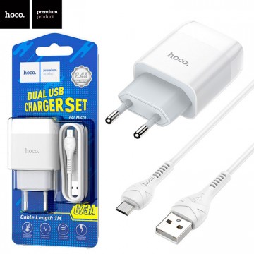 Сетевое зарядное устройство Hoco C73A 2USB 2.4A micro-USB white в Одессе