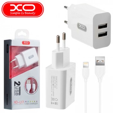 Сетевое зарядное устройство XO L17 2USB 2.1A Lightning white в Одессе