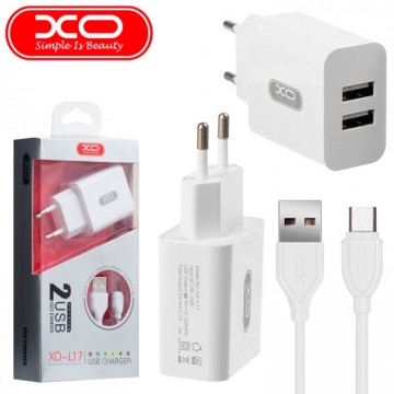 Сетевое зарядное устройство XO L17 2USB 2.1A Type-C white в Одессе