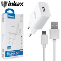 Сетевое зарядное устройство inkax CD-46 1USB 2.4A micro-USB white