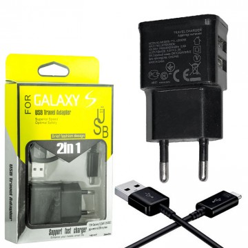 Сетевое зарядное устройство Galaxy S 2in1 2USB 2A micro-USB black в Одессе