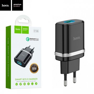 Сетевое зарядное устройство Hoco C12Q QC3.0 1USB 3A black в Одессе