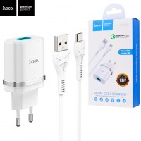 Сетевое зарядное устройство Hoco C12Q QC3.0 1USB 3A micro-USB white