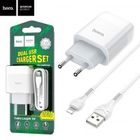 Сетевое зарядное устройство Hoco C73A 2USB 2.4A Lightning white