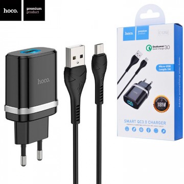 Сетевое зарядное устройство Hoco C12Q QC3.0 1USB 3A micro-USB black в Одессе