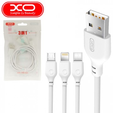 USB кабель XO NB103 (T) Lightning-micro USB-Type-C 1m белый тех.пакет в Одессе