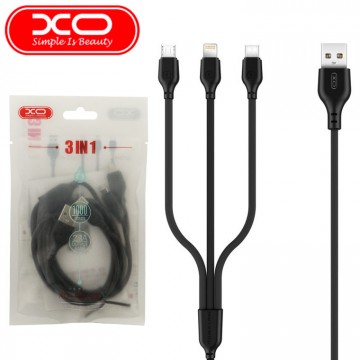 USB кабель XO NB103 (T) Lightning-micro USB-Type-C 1m черный тех.пакет в Одессе