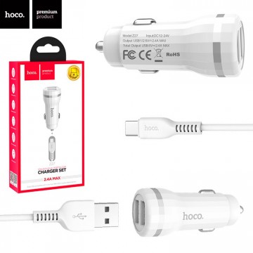 Автомобильное зарядное устройство Hoco Z27 2USB 2.4A Type-C white в Одессе