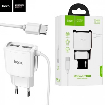 Сетевое зарядное устройство Hoco C59A 2USB 2.4A Type-C white в Одессе