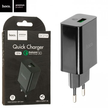 Сетевое зарядное устройство Hoco DC21A QC3.0 1USB 3A black в Одессе