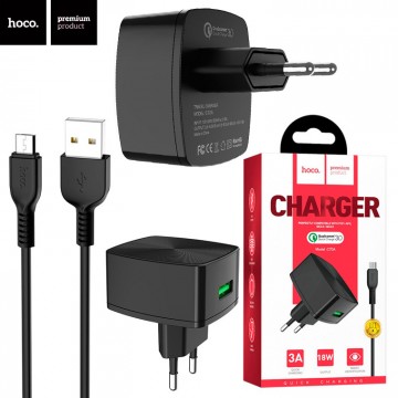 Сетевое зарядное устройство Hoco C70A QC3.0 1USB 3A micro-USB black в Одессе