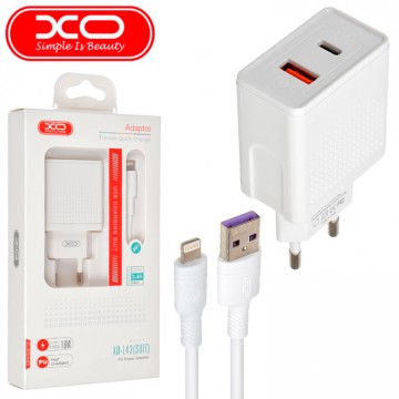 Сетевое зарядное устройство XO L43 PD+QC3.0 1USB 3A 18W Lightning white в Одессе