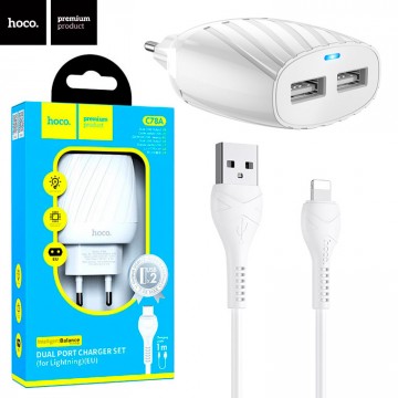 Сетевое зарядное устройство Hoco C78A 2USB 2.4A Lightning white в Одессе