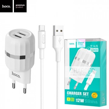 Сетевое зарядное устройство Hoco C41A 2USB 2.4A Type-C white в Одессе