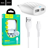 Сетевое зарядное устройство Hoco C78A 2USB 2.4A micro-USB white