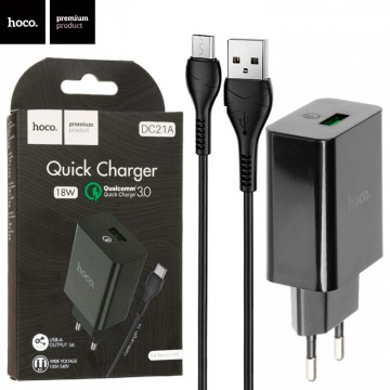 Сетевое зарядное устройство Hoco DC21A QC3.0 1USB 3A micro-USB black в Одессе