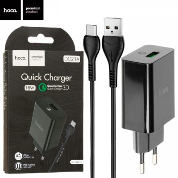 Сетевое зарядное устройство Hoco DC21A QC3.0 1USB 3A Type-C black в Одессе