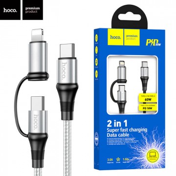 USB кабель Hoco X50 Excellent 2in1 Type-C to Type-C-Lightning 1m серый в Одессе