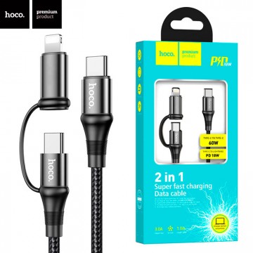 USB кабель Hoco X50 Excellent 2in1 Type-C to Type-C-Lightning 1m черный в Одессе