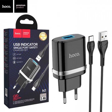 Сетевое зарядное устройство Hoco N1 1USB 2.4A Type-C black в Одессе