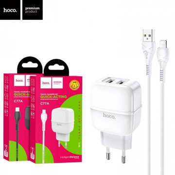 Сетевое зарядное устройство Hoco C77A 2USB 2.4A Lightning white в Одессе