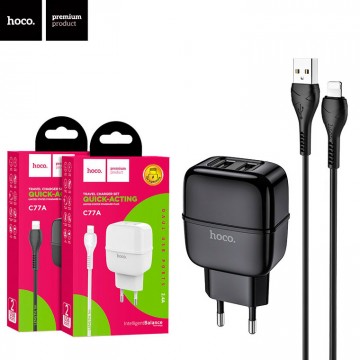 Сетевое зарядное устройство Hoco C77A 2USB 2.4A Lightning black в Одессе