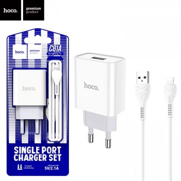 Сетевое зарядное устройство Hoco C81A 1USB 2.1A Lightning white в Одессе