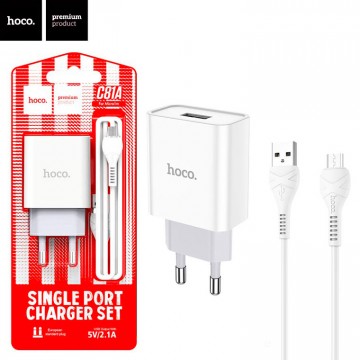 Сетевое зарядное устройство Hoco C81A 1USB 2.1A micro-USB white в Одессе