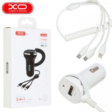 Автомобильное зарядное устройство XO CC16 3in1 1USB 3.1A micro-USB-Lightning-Type-C white в Одессе