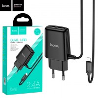 Сетевое зарядное устройство Hoco C82A 2USB 2.4A Lightning black