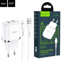 Сетевое зарядное устройство Hoco N4 2USB 2.4A Lightning white