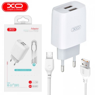 Сетевое зарядное устройство XO L57 2USB 2.4A micro-USB white в Одессе