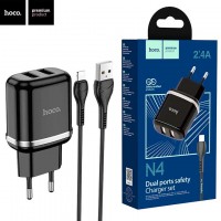 Сетевое зарядное устройство Hoco N4 2USB 2.4A Lightning black