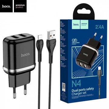 Сетевое зарядное устройство Hoco N4 2USB 2.4A Lightning black в Одессе