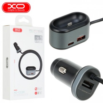 Автомобильное зарядное устройство XO CC29 4in1 QC 3.0 PD 2USB 3A + зарядка для Apple AirPods black в Одессе